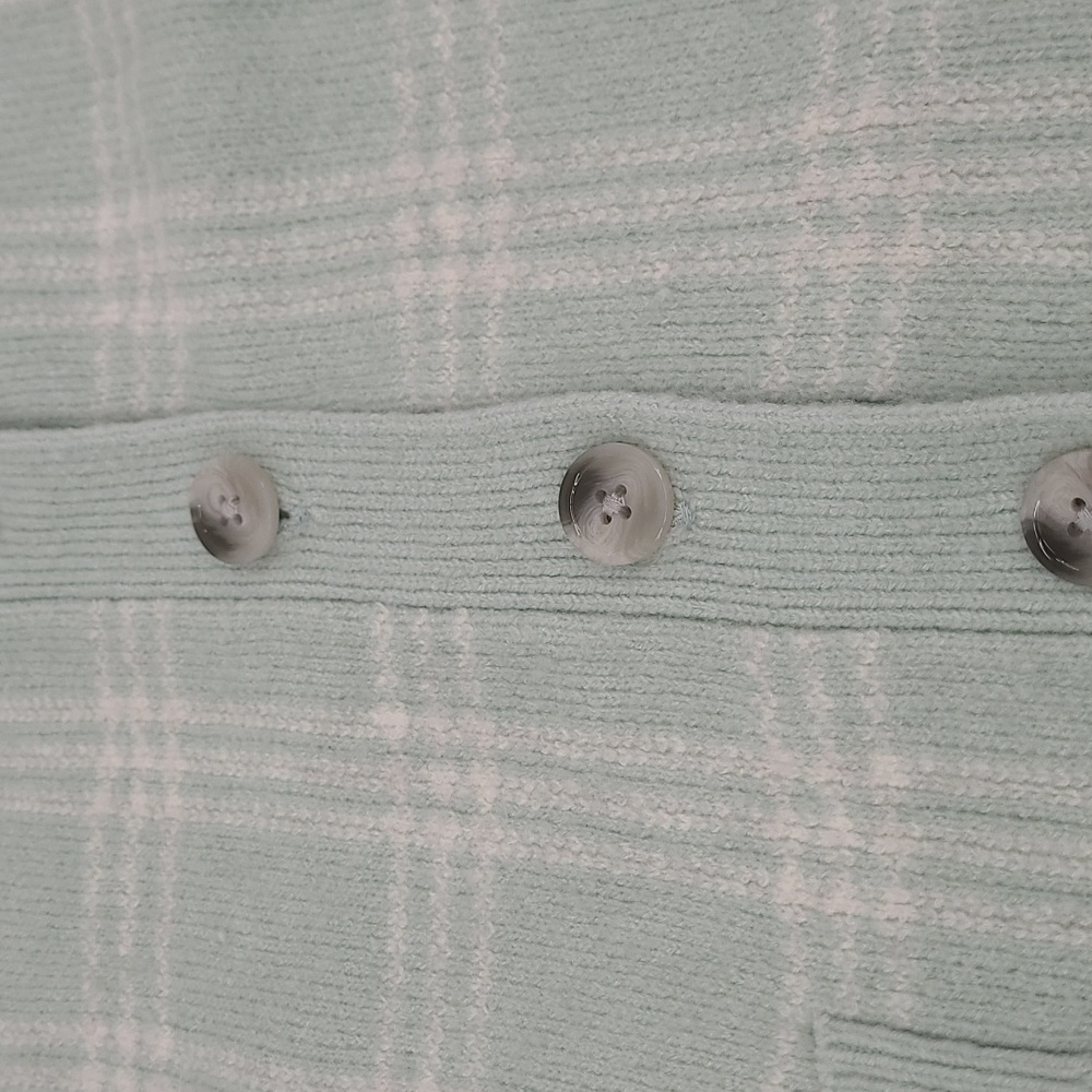 NWT LOFT Seafoam Green/White Plaid Long‎ Cardigan Women's Size M - Picture 4 of 9